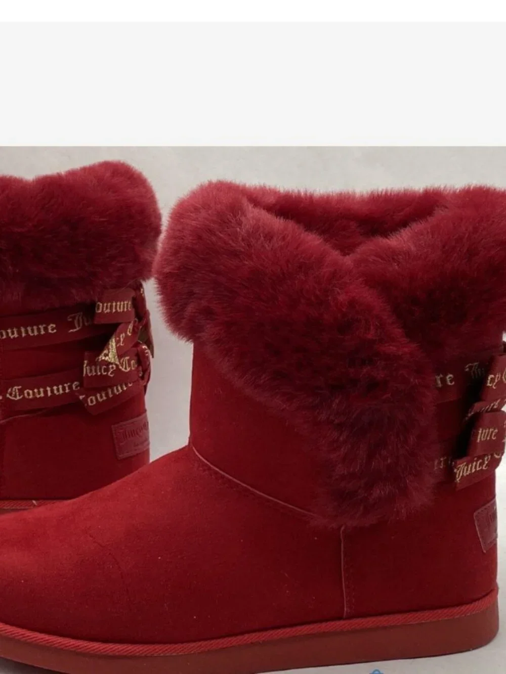 ✨ Juicy Couture Red Faux Suede Fur Lined Winter Snow Ankle Boots Size 8 ✨